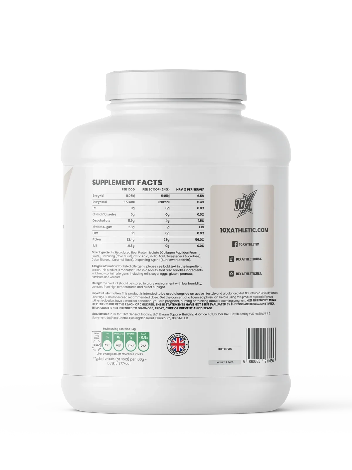 10X Atheletic Clear Beef Isolate – 2kg 28G Protein Per Serving 60 serving