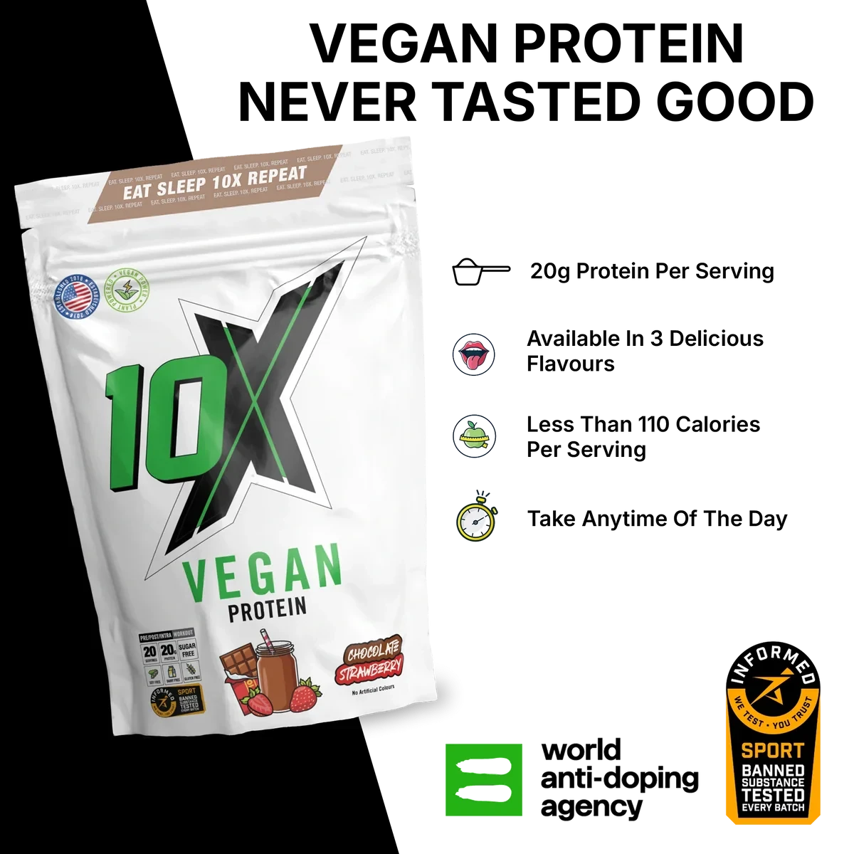 10x Athletics 100% VEGUN PROTEIN 580 GRAM CHOCOLATE STRAWBERRY 20G PROTEIN PER SCOOP