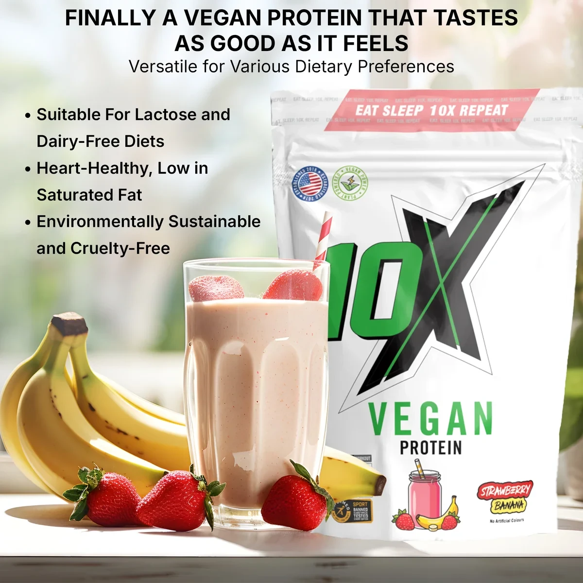 10x Athletics 100% VEGUN PROTEIN 580 GRAM CHOCOLATE STRAWBERRY 20G PROTEIN PER SCOOP