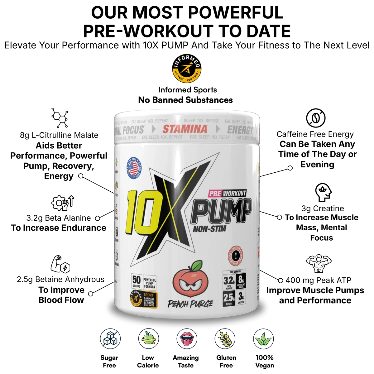 10x Athletics Pre-Workout 600 Gram 12g Per Scoop, 50 Servings