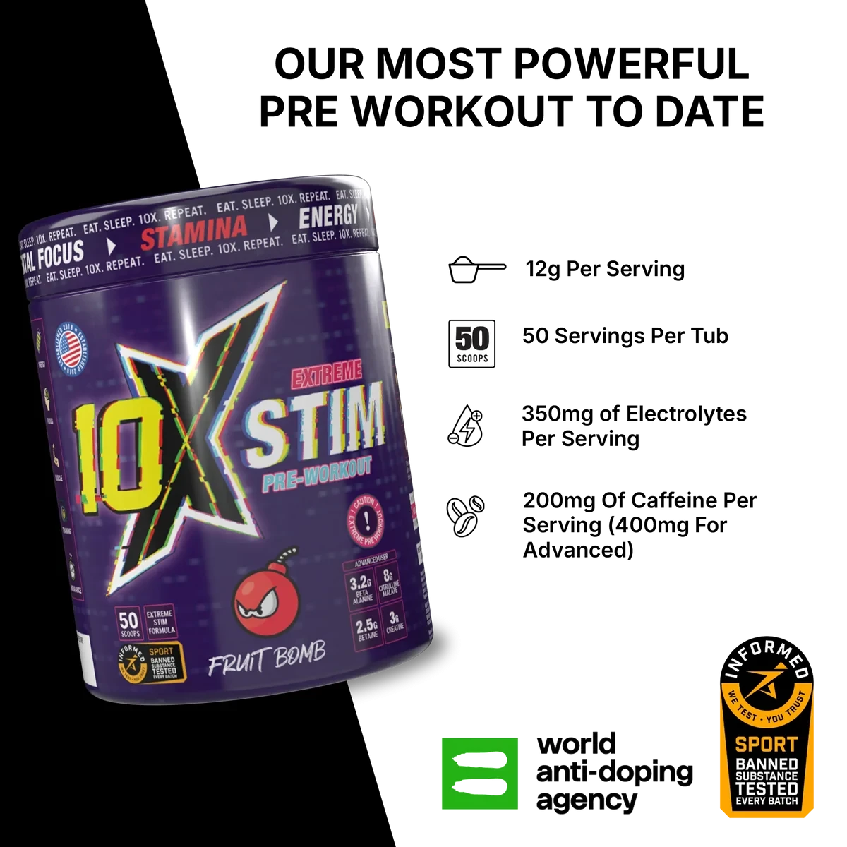 10x Athletics Pre-Workout 600 Gram 12g Per Scoop, 50 Servings