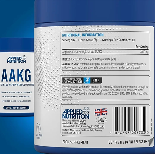 AAKG – Applied Nutrition | Arginine Alpha-Ketoglutarate for Pump, Blood Flow & Performance 300 Gram 100 Servings