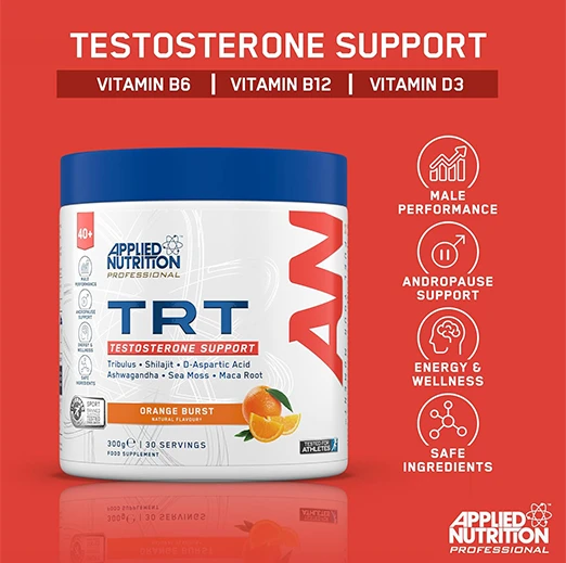 Applied Nutrition Advance TRT Testosterone Support Supplement For Men Over 40s 300g | 30 Servings | Orange Brust