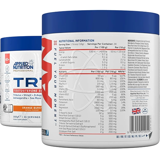 Applied Nutrition Advance TRT Testosterone Support Supplement For Men Over 40s 300g | 30 Servings | Orange Brust