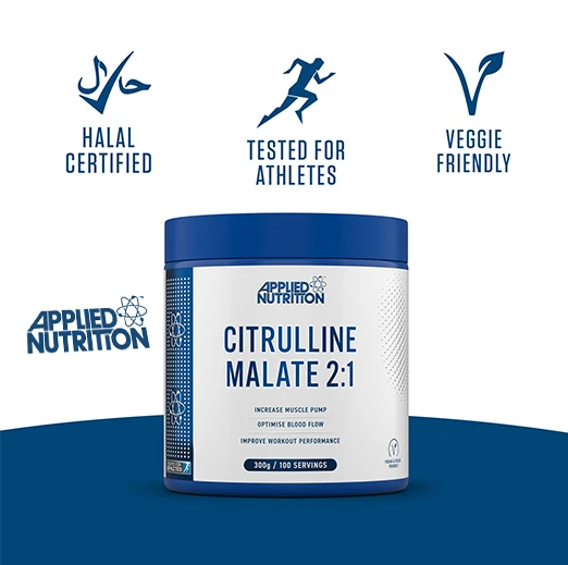Applied Nutrition Citruline Malate 2:1 | 300 Gram 100 serving 3000MG Per Serving |  Nitric Oxide Booster Amino Acid Powder Supports Muscle Recovery Improves Performance Vegan Gluten Free (Unflavoured)