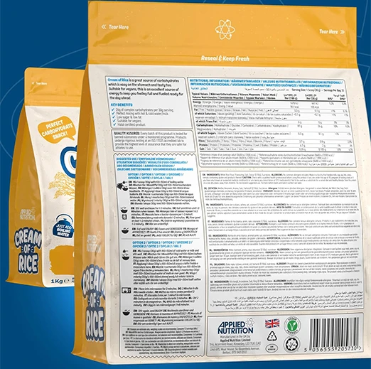 Applied Nutrition Cream of Rice - High Carbohydrate Cream of Rice Supplement, Easy to Digest, Low Sugar, Low Fat, 1kg-33 Serving