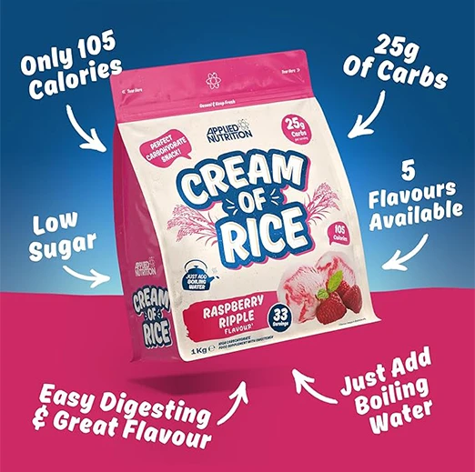Applied Nutrition Cream of Rice - High Carbohydrate Cream of Rice Supplement, Easy to Digest, Low Sugar, Low Fat, 1kg-33 Serving