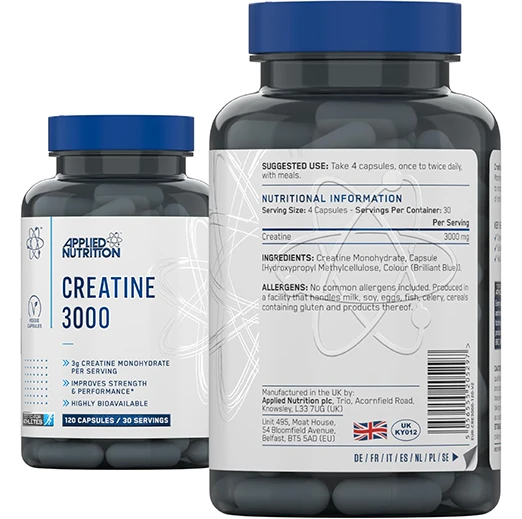 Applied Nutrition Creatine Monohydrate Capsules 3000mg Per Serving (120 Capsules – 30 Servings)