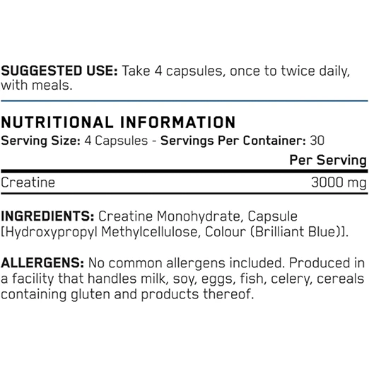 Applied Nutrition Creatine Monohydrate Capsules 3000mg Per Serving (120 Capsules – 30 Servings)