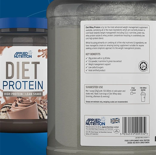 Applied Nutrition Diet Whey Protein  - High Protein Powder Supplement, Low Carb & Sugar,(1.8kg - 72 Servings)