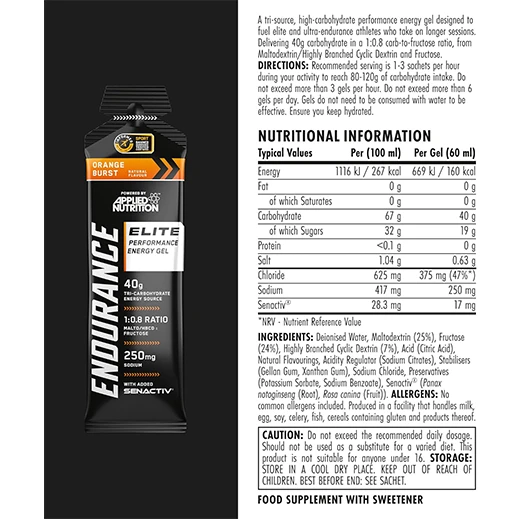 Applied Nutrition Endurance Elite Energy Gel - 40g Tri-Carb Fuel 60 ml 1 pack