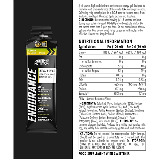 Applied Nutrition Endurance Elite Energy Gel - 40g Tri-Carb Fuel 60 ml 1 pack