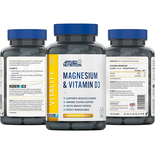 Applied Nutrition – Magnesium & Vitamin D3 – Tri-Magnesium Blend (60 Capsules – 30 Servings)