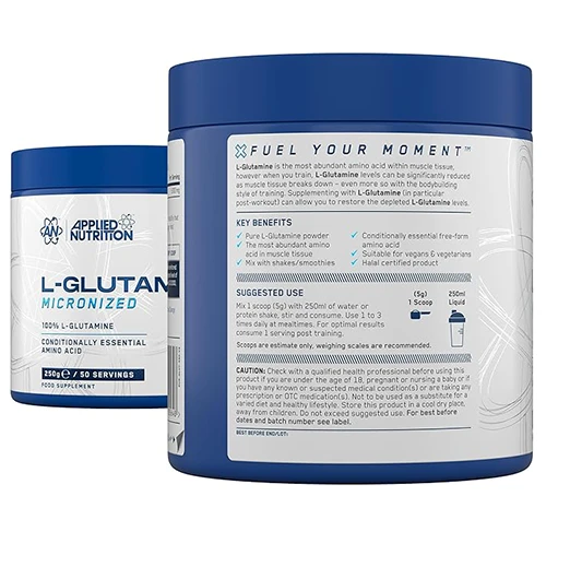 Applied Nutrition Micronizsed L-Glutamin Powder, 250 gram (50 Servings)