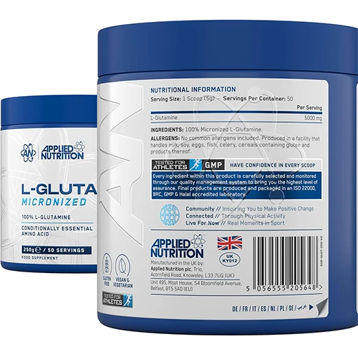 Applied Nutrition Micronizsed L-Glutamin Powder, 250 gram (50 Servings)