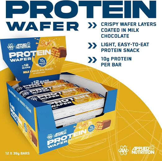 Applied Nutrition Protein Wafer Bar – High Protein Wafer Snack with 10g Protein Per Bar Milk Chocolate Coated Light Crispy Texture (39g Bar)*12