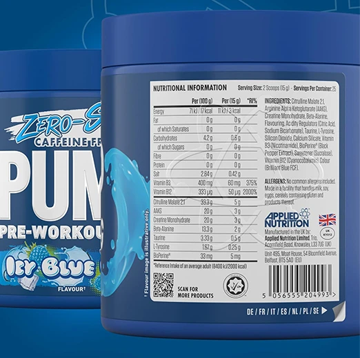Applied Nutrition Pump Zero Pre Workout - Zero Stim, Caffeine Free, Energy & Performance (375g - 25 Servings)