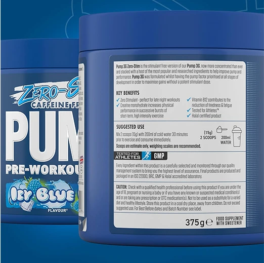 Applied Nutrition Pump Zero Pre Workout - Zero Stim, Caffeine Free, Energy & Performance (375g - 25 Servings)