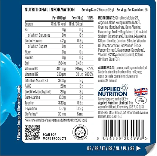 Applied Nutrition Pump Zero Pre Workout - Zero Stim, Caffeine Free, Energy & Performance (375g - 25 Servings)