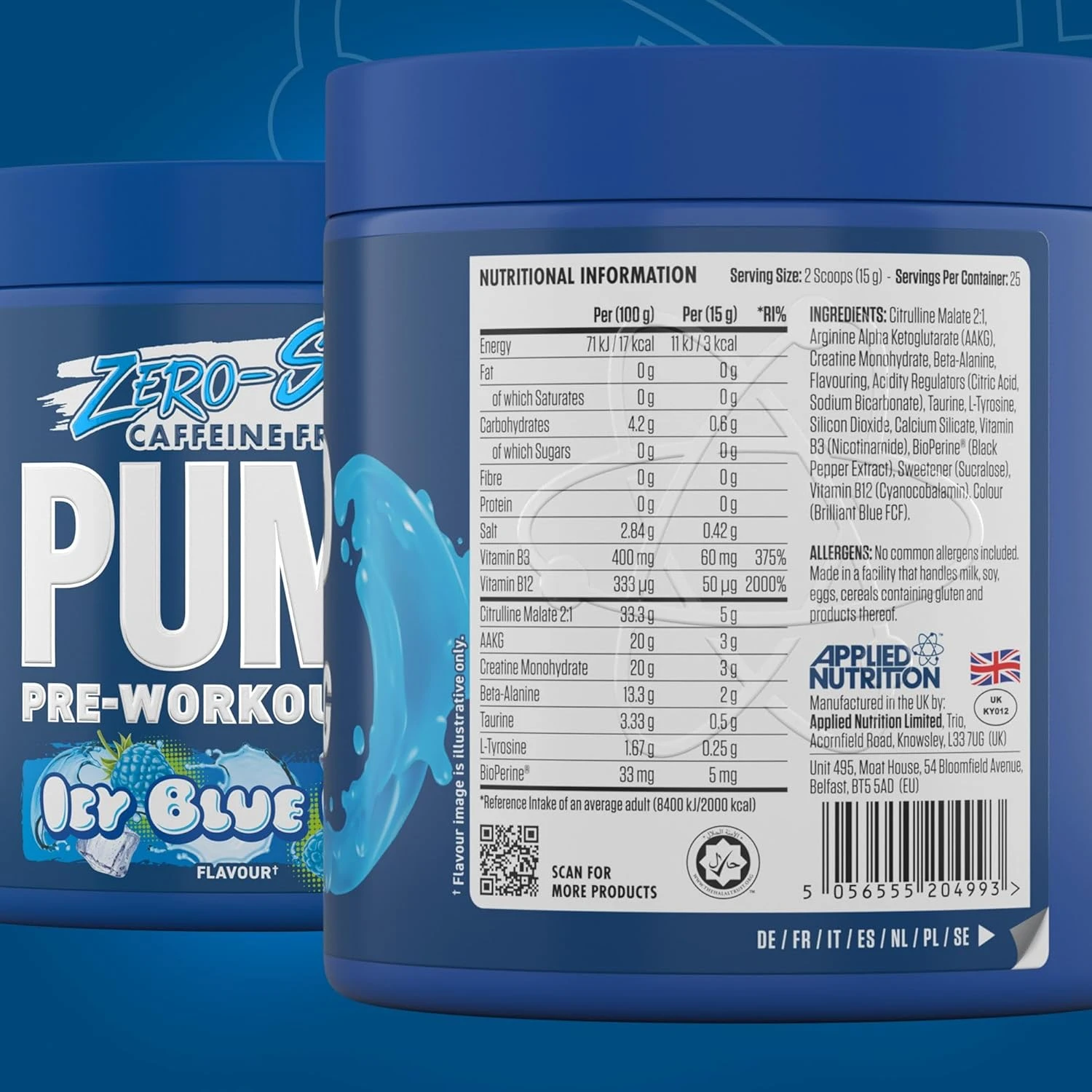 Applied Nutrition Pump Zero Pre Workout - Zero Stim, Caffeine Free, Energy & Performance (375g - 25 Servings)