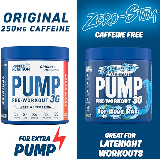 Applied Nutrition Pump Zero Pre Workout - Zero Stim, Caffeine Free, Energy & Performance (375g - 25 Servings)
