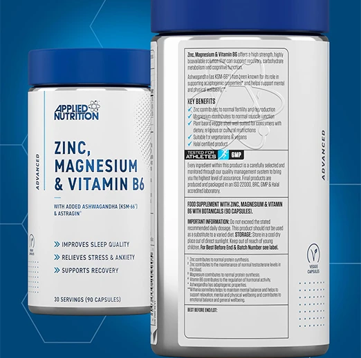 Applied Nutrition Zinc, Magnesium & Vitamin B6 with Ashwagandha Capsules 90 Capsules (30 Servings)