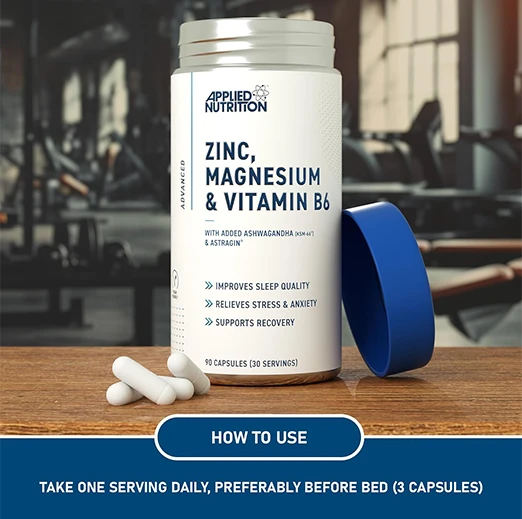Applied Nutrition Zinc, Magnesium & Vitamin B6 with Ashwagandha Capsules 90 Capsules (30 Servings)