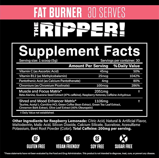 JNX Sports The Ripper Shredding Thermogenic Fat Burner, Pre-Workout  30 Servings