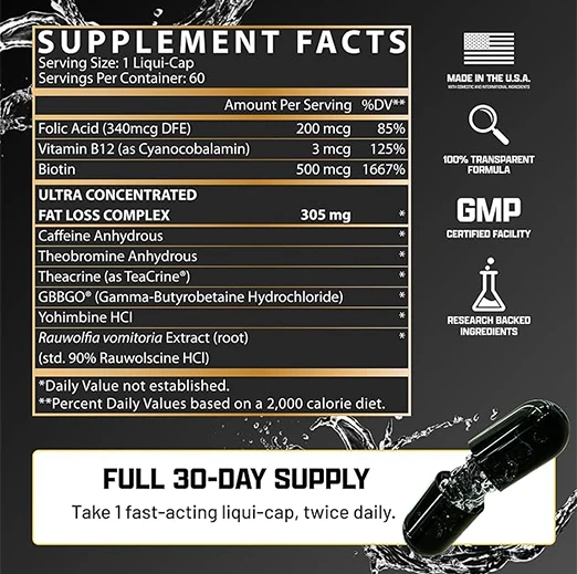 Lipo-6 Black Hers Ultra Concentrate | Weight Loss + Hair, Skin, & Nails Support | 60 Diet Pills