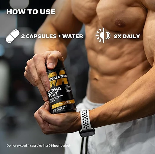 MuscleTech Testosterone Booster for Men, AlphaTest for Muscle Growth, Stamina & Energy - 120 Pills 60 Servings