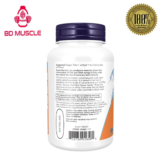 Now Foods Supplement Omega 3 180 EPA /120 DHA (1000 Mg) 200 Softgel