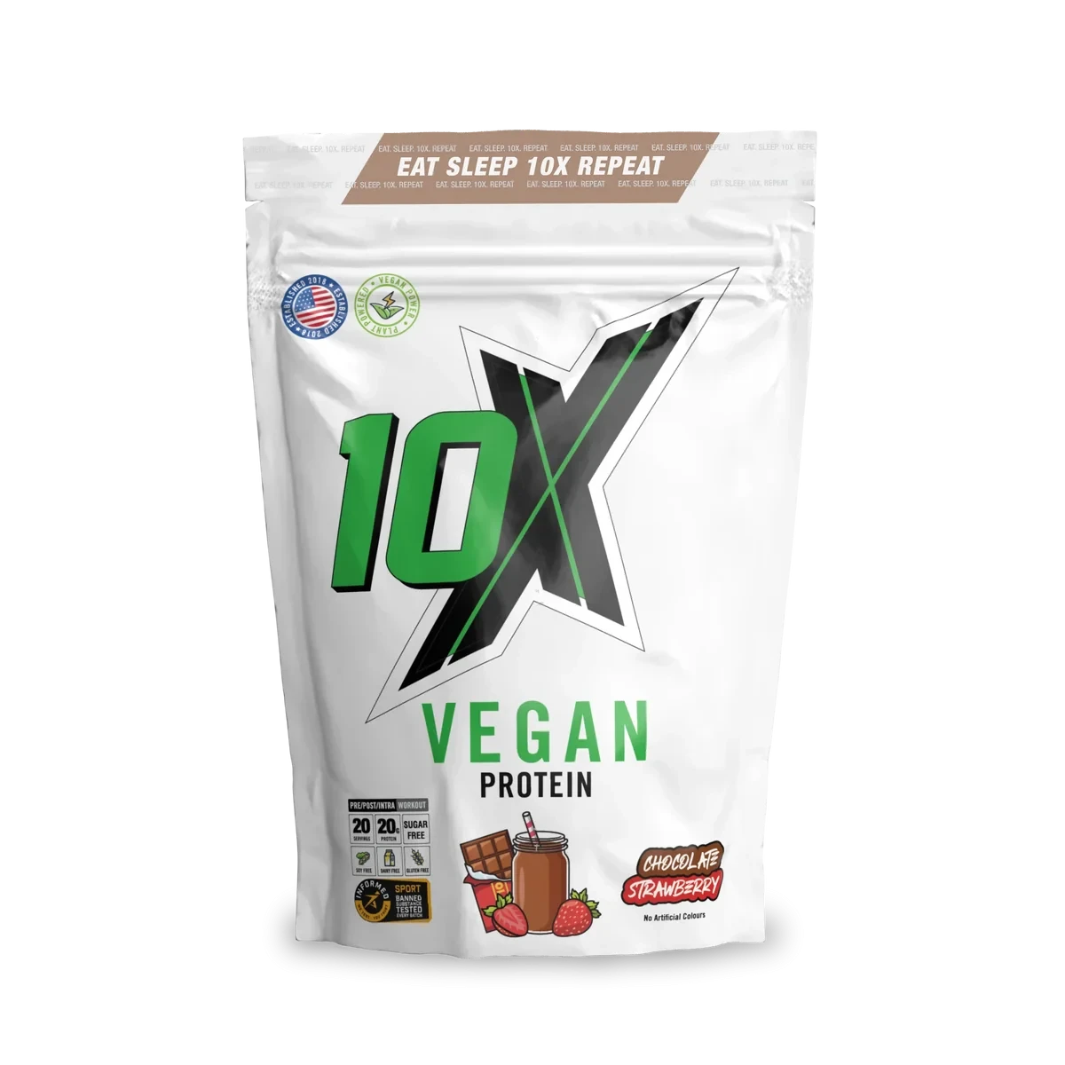 10x Athletics 100% VEGUN PROTEIN 580 GRAM CHOCOLATE STRAWBERRY 20G PROTEIN PER SCOOP
