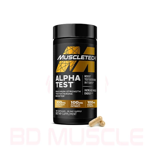 MuscleTech Testosterone Booster for Men, AlphaTest for Muscle Growth, Stamina & Energy - 120 Pills 60 Servings